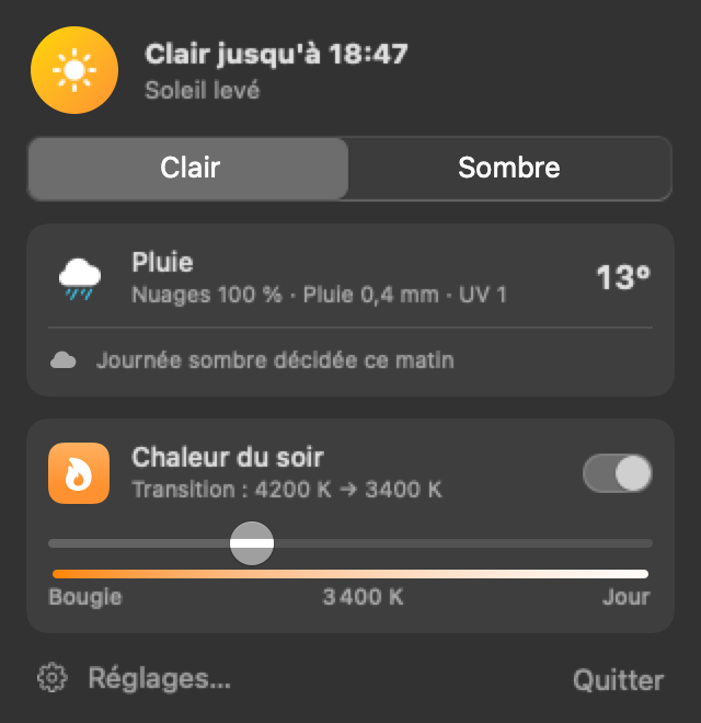The same menu in dark mode