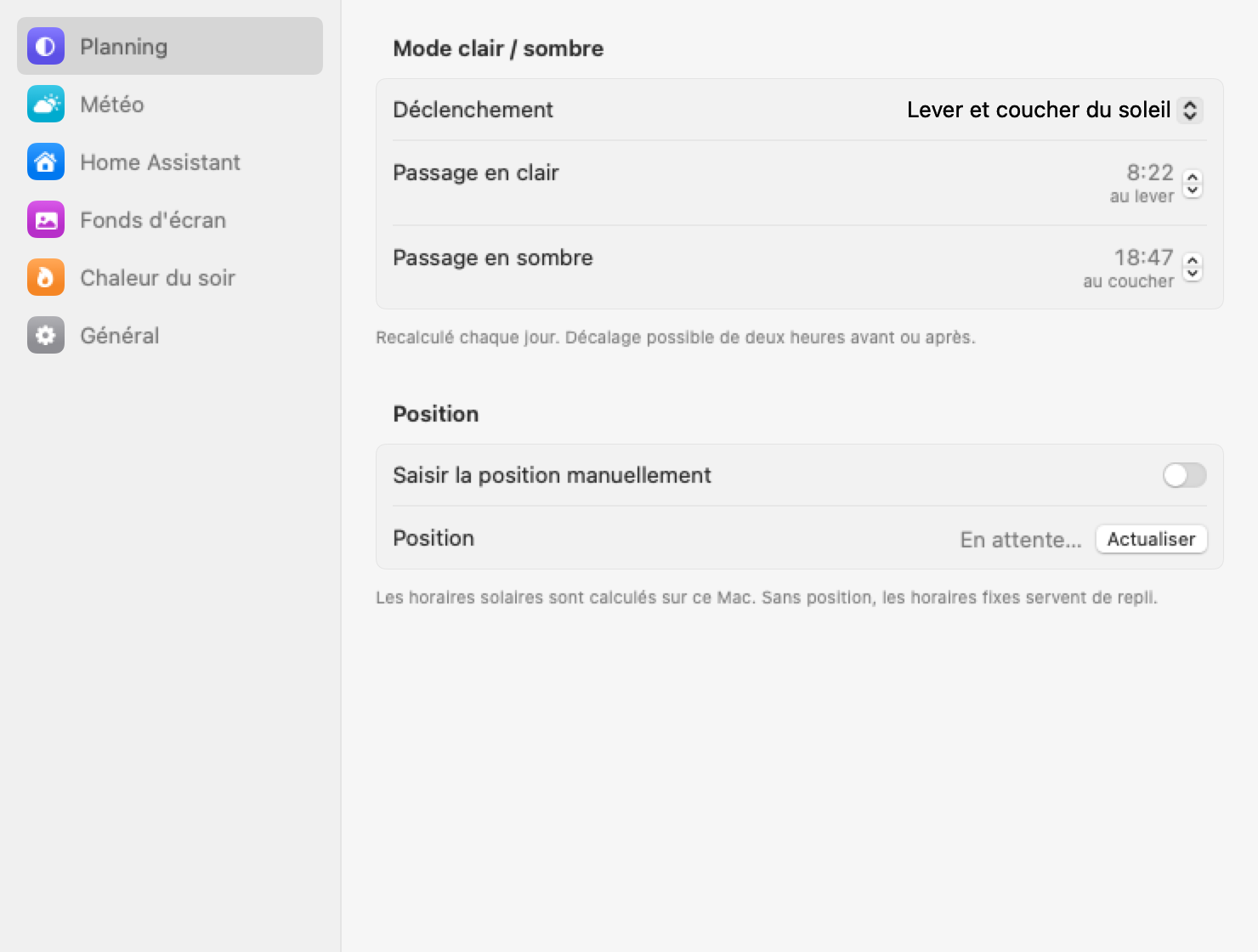 Schedule settings